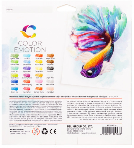 Карандаши цв. Deli EC00720 Color Emotion акварель. липа 24цв. коробка/европод. (24шт)