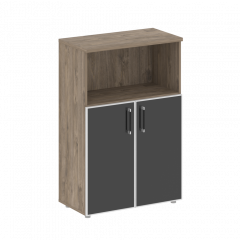 Shift Шкаф средний широкий (2 низких фасада стекло лакобель чёрный в раме) SK.ST-2.2R black Тиквуд тёмный/Стекло black 800*420*1207