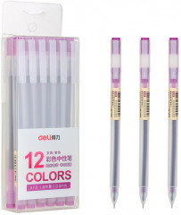 Ручка гелев. Deli A119-PR прозрачный фиол. черн. линия 0.5мм