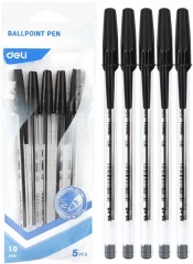 Набор ручек шариков. Deli Think EQ4-MT-BK прозрачный/черный d=1мм черн. черн. индив. пак.ев. (5шт) кругл.
