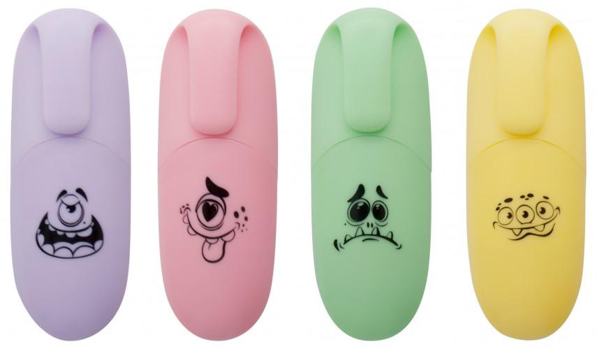Набор текстовыделителей Silwerhof Monster Pastel 1-4мм 4цв. коробка с европодвесом