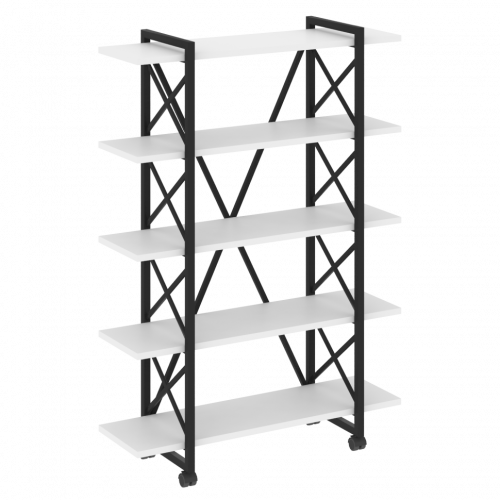Loft Стеллаж на колесных опорах-5 полок VR.L-MST.K-5.8V Белый бриллиант/Чёрный металл 1200*400*1704
