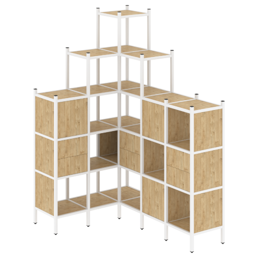 Loft Угловой внутренний стеллаж наборный VR.L-43 Тиквуд светлый/Белый металл 1278*1694*2280