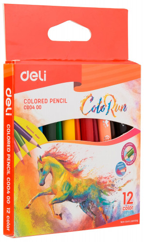 Карандаши цв. Deli EC00400 ColoRun трехгран. тополь 12цв. коробка/европод.