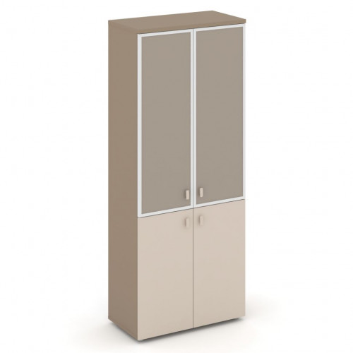 Estetica Шкаф высокий широкий (2 низ. фасада ЛДСП+2 сред. фасада стекло лакобель в раме) ES.ST-1.2R U Латте/Сатин/Лакобель umbra 800*420*1977