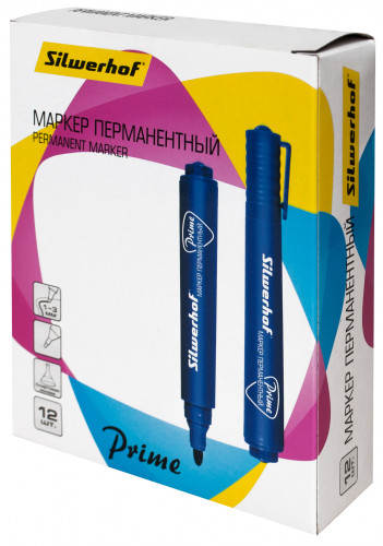 Маркер перманентный Silwerhof PRIME пулевидный пиш. наконечник 1-3мм синий коробка