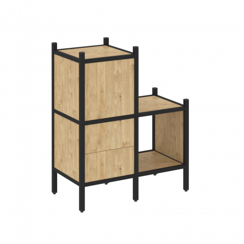 Loft Прямой стеллаж наборный VR.L-11 Тиквуд светлый/Чёрный металл 862*446*1047