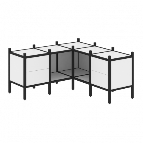 Loft Угловой внутренний стеллаж наборный VR.L-27 Белый бриллиант/Чёрный металл 1278*1278*636