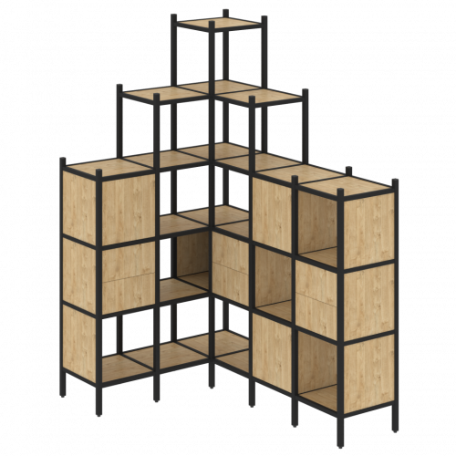 Loft Угловой внутренний стеллаж наборный VR.L-43 Тиквуд светлый/Чёрный металл 1278*1694*2280