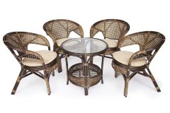 Комплект &quot;PELANGI&quot;  02/15 ( стол со стеклом + 4 кресла ) [без подушек], ротанг, walnut (грецкий орех)