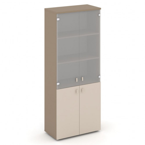 Estetica Шкаф высокий широкий (2 низ. фасада ЛДСП+2 сред. фасада стекло) ES.ST-1.2 Латте/Капучино/Сатин матовый 800*420*1977