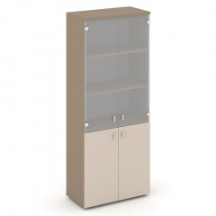Estetica Шкаф высокий широкий (2 низ. фасада ЛДСП+2 сред. фасада стекло) ES.ST-1.2 Латте/Капучино/Сатин матовый 800*420*1977