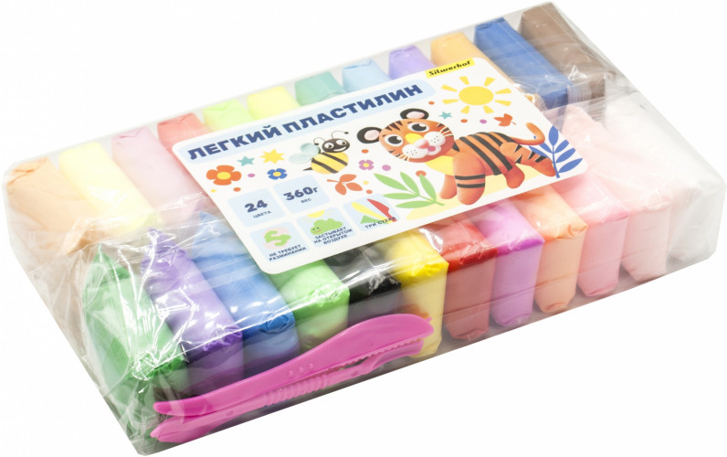 Пластилин легкий Silwerhof Веселые друзья LC24OP-360st 24цв. 15гр. стек 3шт пакет