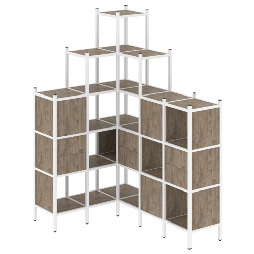 Loft Угловой внутренний стеллаж наборный VR.L-43 Тиквуд тёмный/Белый металл 1278*1694*2280