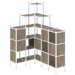 Loft Угловой внутренний стеллаж наборный VR.L-43 Тиквуд тёмный/Белый металл 1278*1694*2280