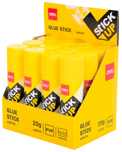 Клей-карандаш Deli EA20210 20гр корп.желтый ПВП дисплей картонный усиленный Stick UP