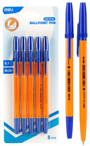 Набор ручек шариков. Deli Classic EQ6S-MT-BL оранжевый/синий d=0.7мм блистер (5шт) сменный стержень шестигр.