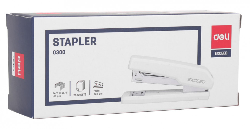 Степлер Deli E0300WHITE Exceed 24/6 26/6 (25листов) белый 100скоб металл/пластик коробка