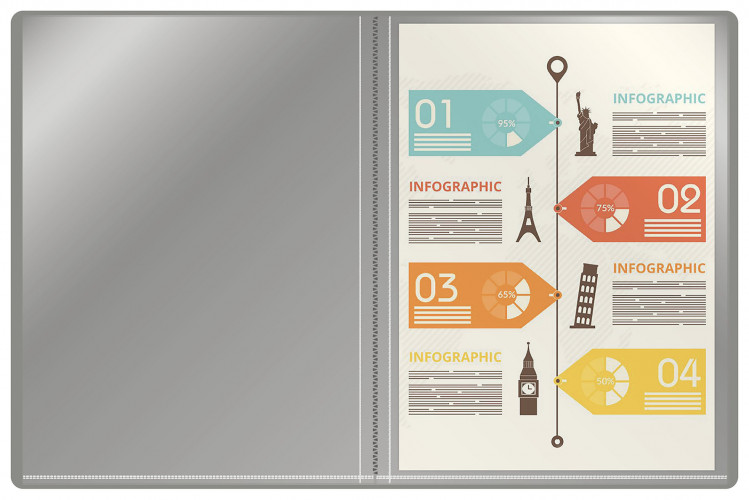 Папка с 10 прозр.вклад. Buro -ECB10GREY A4 пластик 0.5мм серый