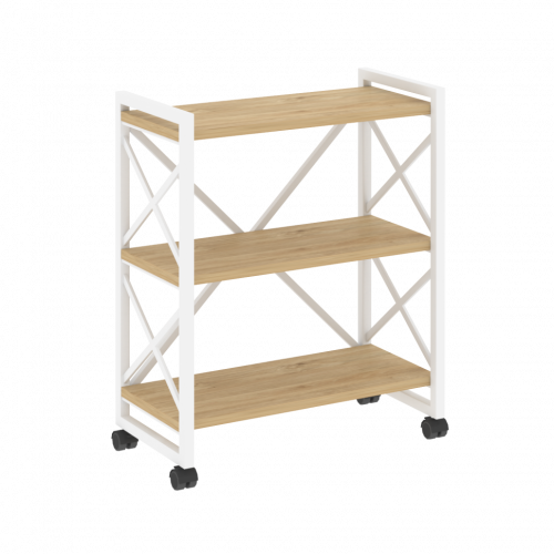 Loft Стеллаж на колесных опорах-3 полки VR.L-MST.K-3.8 Тиквуд светлый/Белый металл 800*400*968