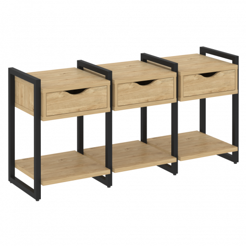 Loft Тумба на регулируемых опорах наборная. Вариант №4 VR.L-TN-4.O Тиквуд светлый/Чёрный металл 1440*460*719