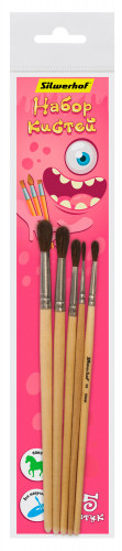 Набор кистей Silwerhof Монстрики (наб.5шт) пон.круг.№1-5 дерев.лакир.ручка
