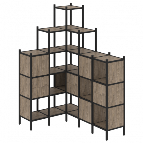Loft Угловой внутренний стеллаж наборный VR.L-43 Тиквуд тёмный/Чёрный металл 1278*1694*2280
