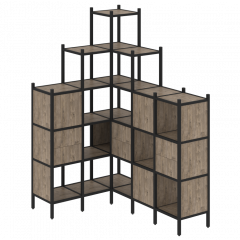 Loft Угловой внутренний стеллаж наборный VR.L-43 Тиквуд тёмный/Чёрный металл 1278*1694*2280