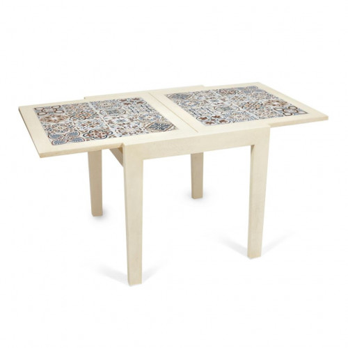 CT 3030 Kasablanca стол раскладной с плиткой, дерево гевея/плитка, 73,5 (147) х 73,5 х 75см , античный белый, рисунок - марокко