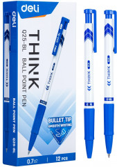 Набор ручек шариков. автоматическая Deli Think EQ25-BL-P белый/синий d=0.7мм син. черн. кор.карт. (12шт) резин. манжета