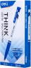 Набор ручек шариков. автоматическая Deli Think EQ25-BL-P белый/синий d=0.7мм син. черн. кор.карт. (12шт) резин. манжета