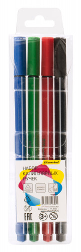 Набор ручек капилляр. Silwerhof ассор. черн. индив. пак.ев. (4шт) игловидный пиш. наконечник линия 0.4мм треугол.