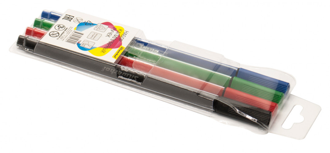 Набор ручек капилляр. Silwerhof ассор. черн. индив. пак.ев. (4шт) игловидный пиш. наконечник линия 0.4мм треугол.