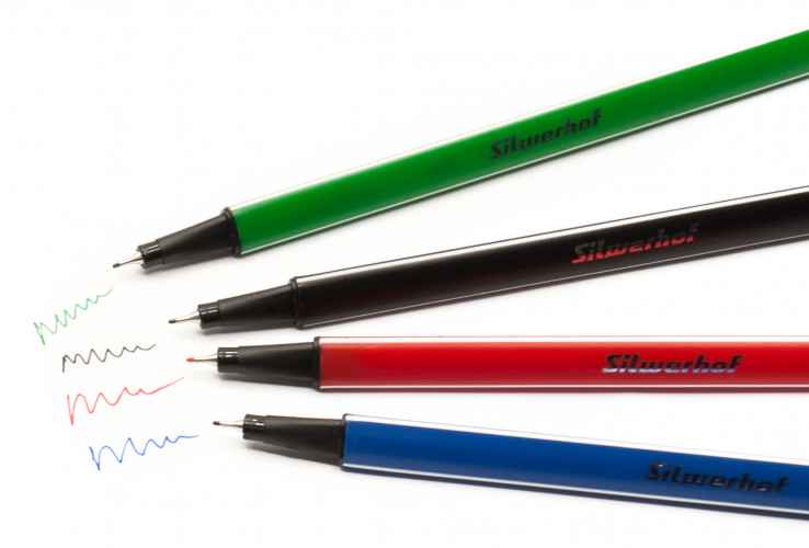 Набор ручек капилляр. Silwerhof ассор. черн. индив. пак.ев. (4шт) игловидный пиш. наконечник линия 0.4мм треугол.