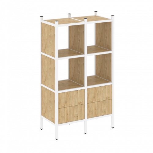 Loft Прямой стеллаж наборный VR.L-03 Тиквуд светлый/Белый металл 862*446*1458