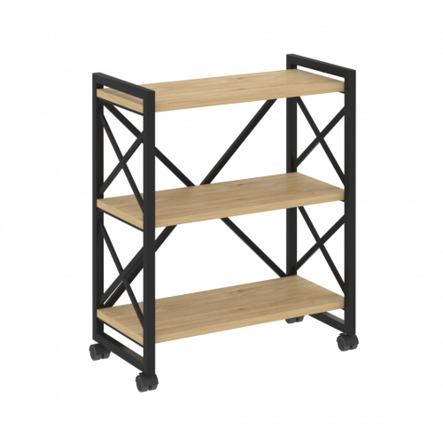 Loft Стеллаж на колесных опорах-3 полки VR.L-MST.K-3.8 Тиквуд светлый/Чёрный металл 800*400*968