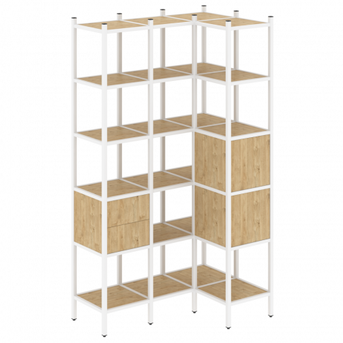 Loft Угловой внутренний стеллаж наборный VR.L-35 Тиквуд светлый/Белый металл 1278*862*2280