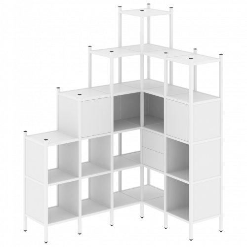 Loft Угловой внутренний стеллаж наборный VR.L-44 Белый бриллиант/Белый металл 1694*1278*2280