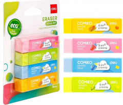 Набор ластиков Deli E3045-MT Comiko прямоугольный 60x15x15мм ПВХ ассорти блистер (4шт)