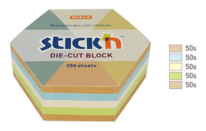 Блок самоклеящийся бумажный Stick`n 21828 61x70мм 250лист. пастель+крафт ассорти "гексагон"