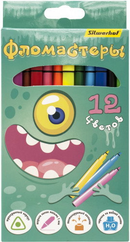 Фломастеры Silwerhof Монстрики 9мм 167мм трехгр. Вентилируемый 12цв.