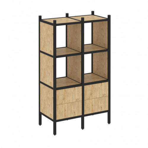 Loft Прямой стеллаж наборный VR.L-03 Тиквуд светлый/Чёрный металл 862*446*1458