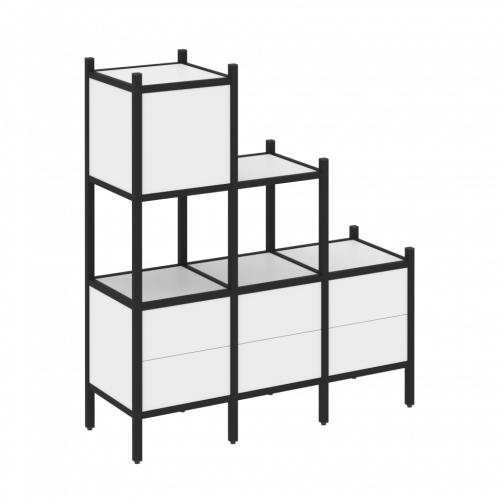 Loft Прямой стеллаж наборный VR.L-12 Белый бриллиант/Чёрный металл 1278*446*1458