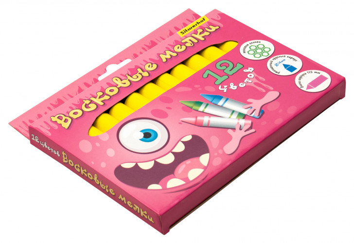 Восковые мелки Silwerhof Jumbo Монстрики круглые 12цв. дл.115ммд.14мм картон.кор.