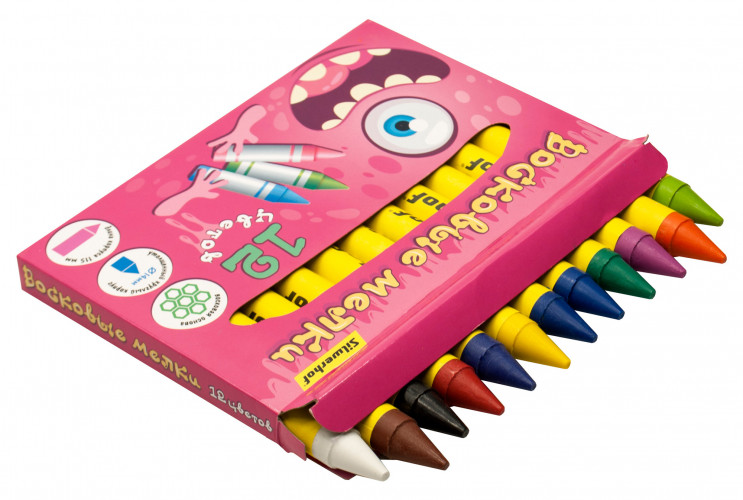 Восковые мелки Silwerhof Jumbo Монстрики круглые 12цв. дл.115ммд.14мм картон.кор.