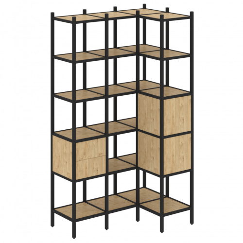 Loft Угловой внутренний стеллаж наборный VR.L-35 Тиквуд светлый/Чёрный металл 1278*862*2280