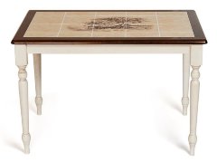 CT 3045P Стол с плиткой дерево гевея/плитка, 115х70х76см, Античный белый/Тёмный Дуб, рисунок-Дерево