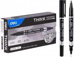 Маркер перманентный Deli EU211-BK Think двойной пиш. наконечник 0.5-1мм черный