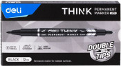 Маркер перманентный Deli EU211-BK Think двойной пиш. наконечник 0.5-1мм черный