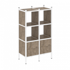 Loft Прямой стеллаж наборный VR.L-03 Тиквуд тёмный/Белый металл 862*446*1458